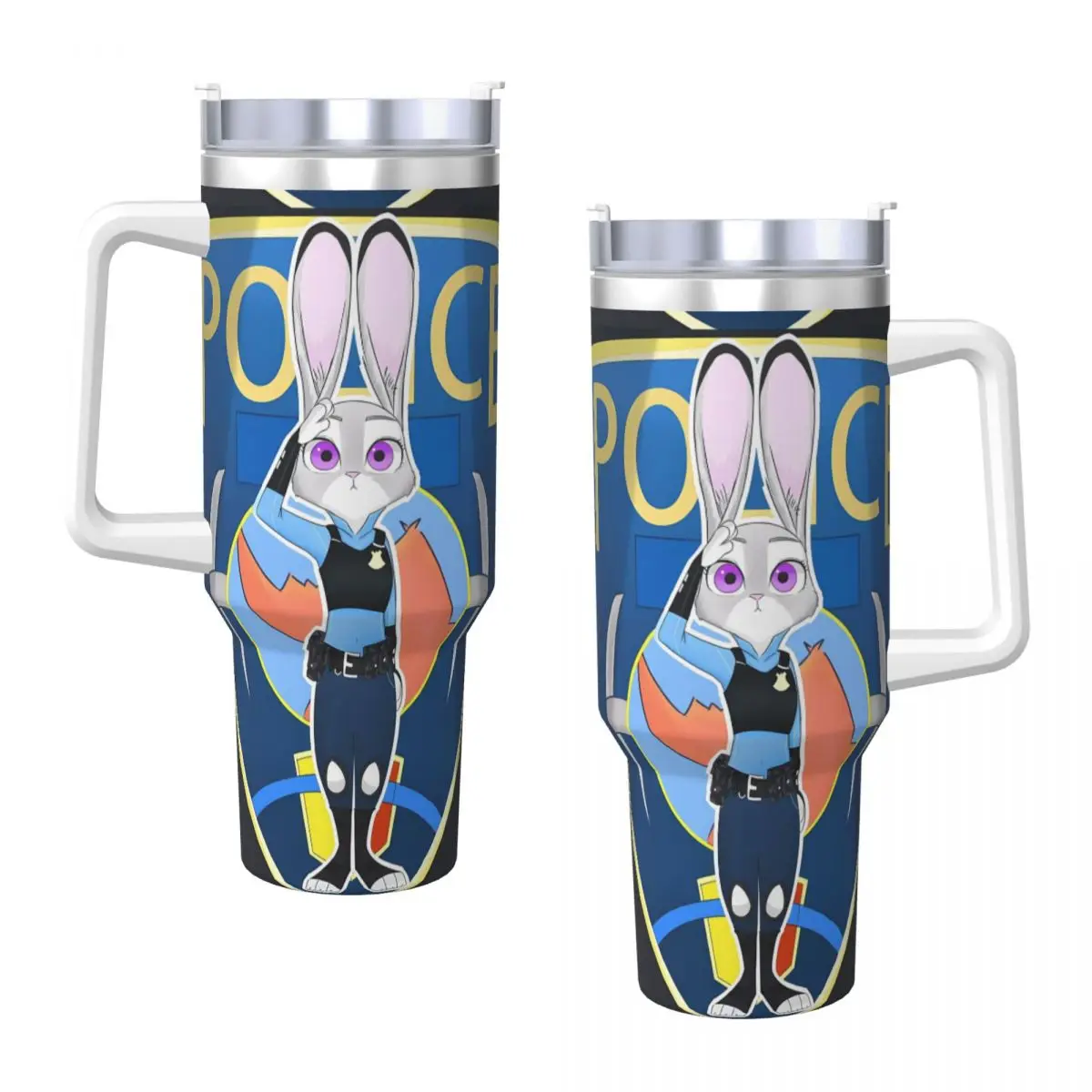 Edelstahl-Becher Zootopia Nick Judy Anime-Autobecher mit Strohhalmen, Camping-Kaltwasserflasche, isolierte große Thermobecher