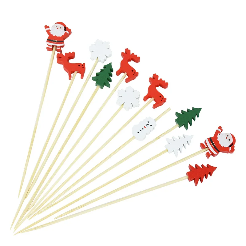 50 Stücke Weihnachten Bambus Essen Picks Zahnstocher Santa Dessert Buffet Obst Salat Weihnachtsdekoration Neujahr Weihnachten Party Supplies – Detail 4