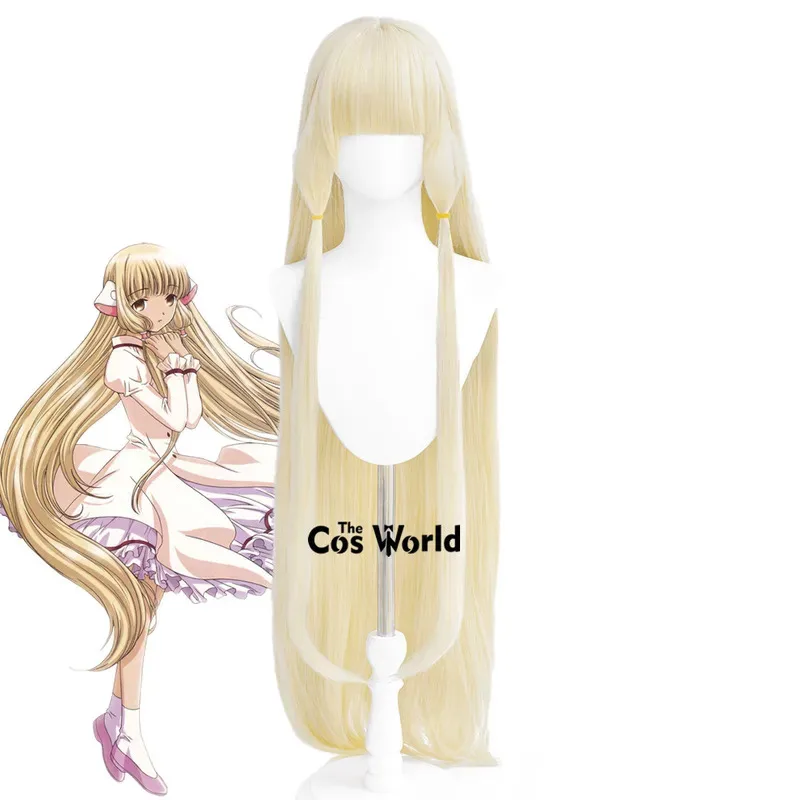 Chobits Chii-pelucas de Cosplay de Anime largas y rectas, pelo sintético de fibra resistente al calor + gorro de peluca, 120cm