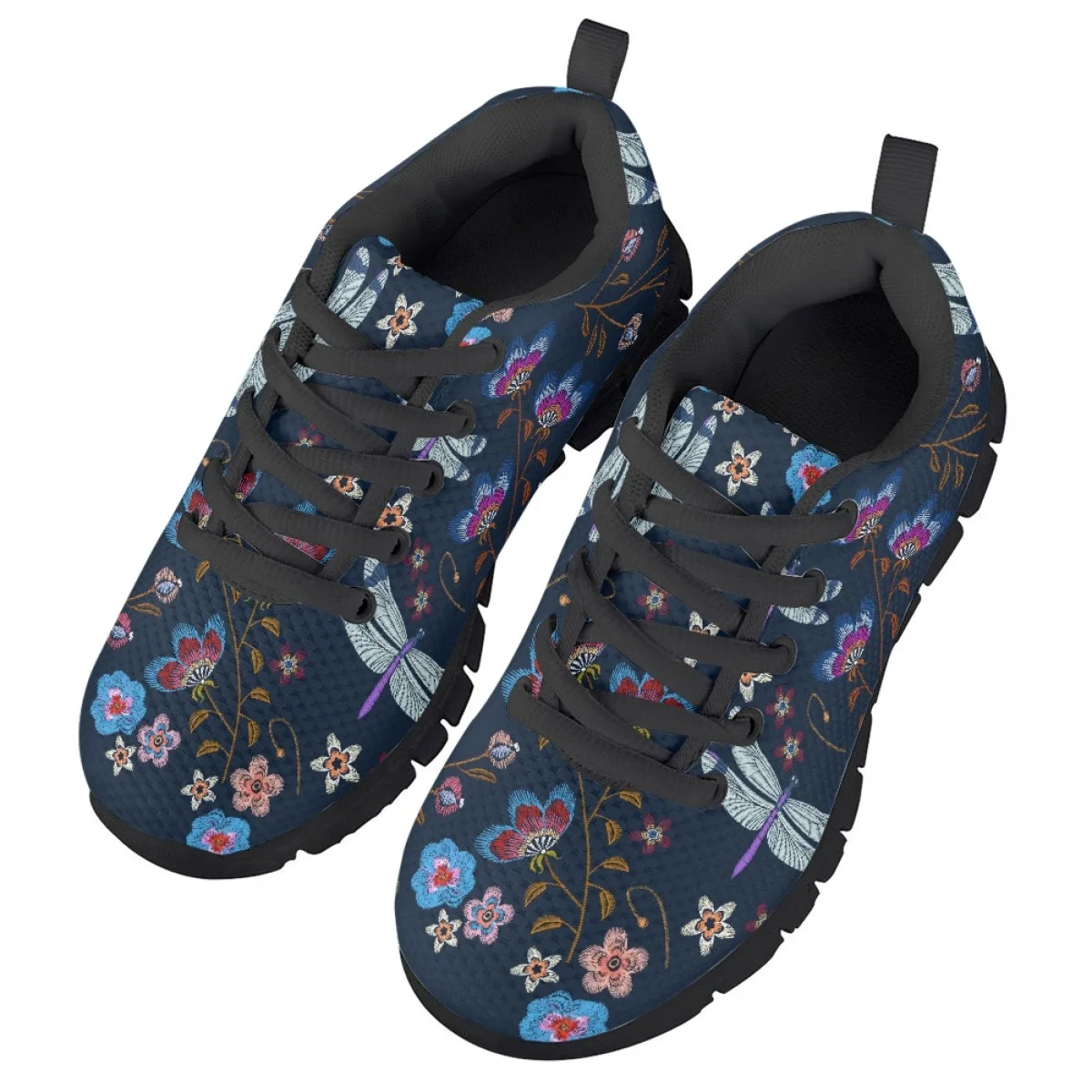 Children's Running Shoes Gradient Flower Dragonfly Design for Boys Girl Tennis Sneakers Outdoor Work Breathable Convenient Flats