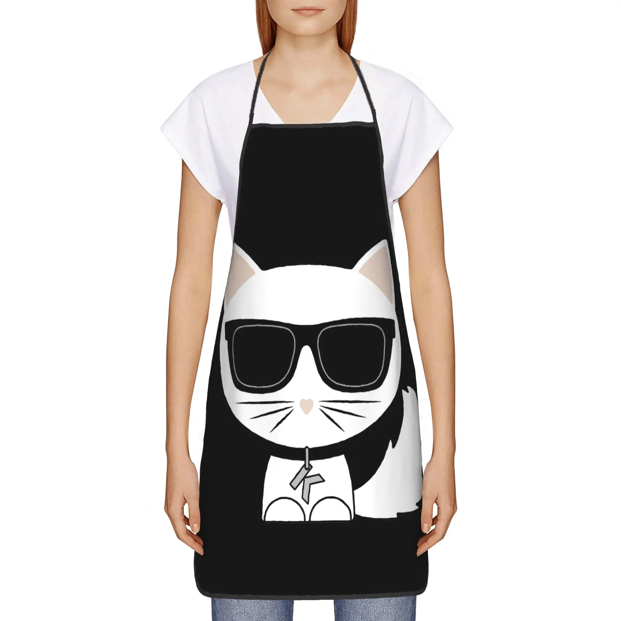 Fashion print Spectacled Cat Apron  Cleaning Adult Kitchen Accessories Restraunt Custom Aprons without Pocket