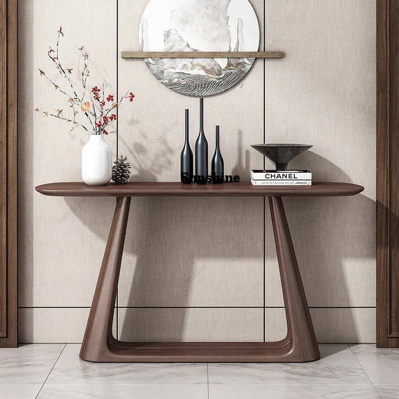 

Entrance to the entrance hall aisle, black walnut color entrance table, simple solid wood narrow-edge table