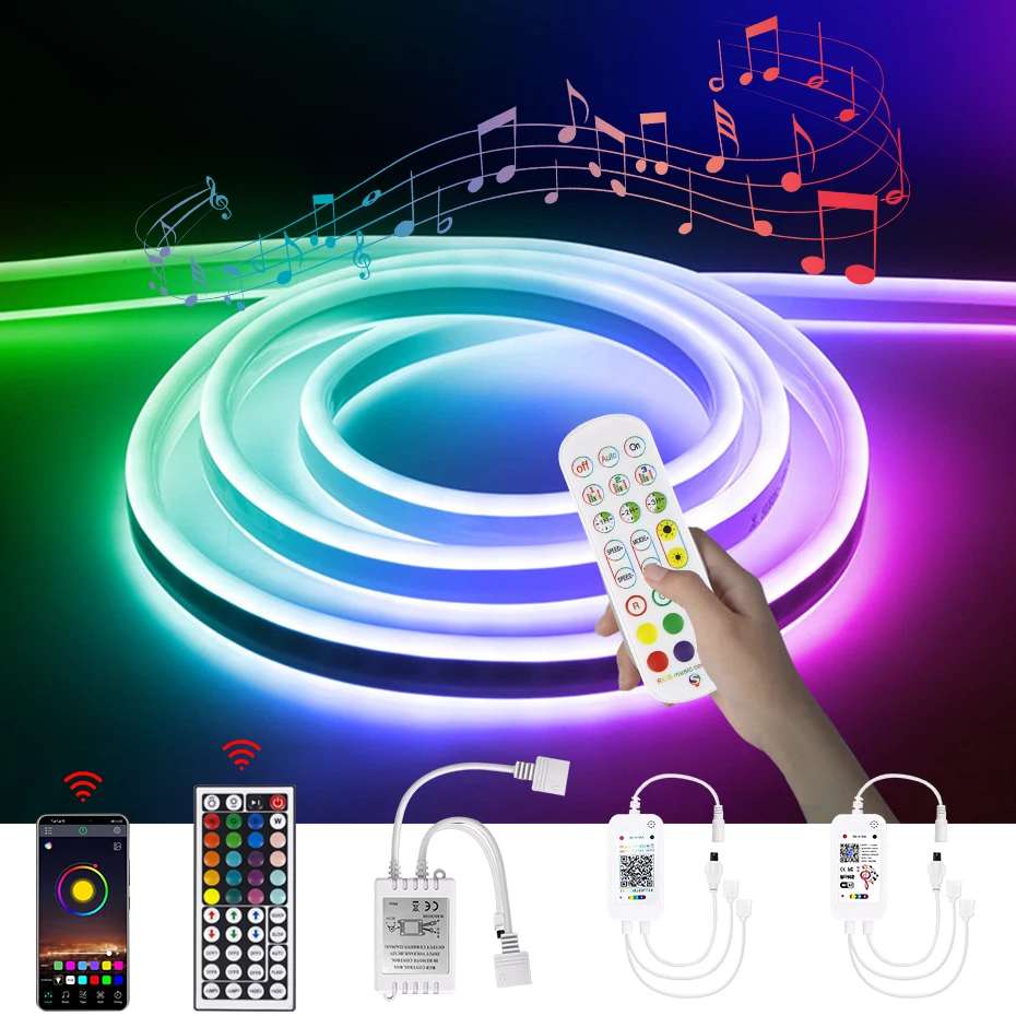 

Tuya Wifi LED Neon Strip Light DC 12V Dimmable RGB Tape Waterproof Flexible Ribbon 1m 2m 3m 4m 5m For Home Decoration Lighting