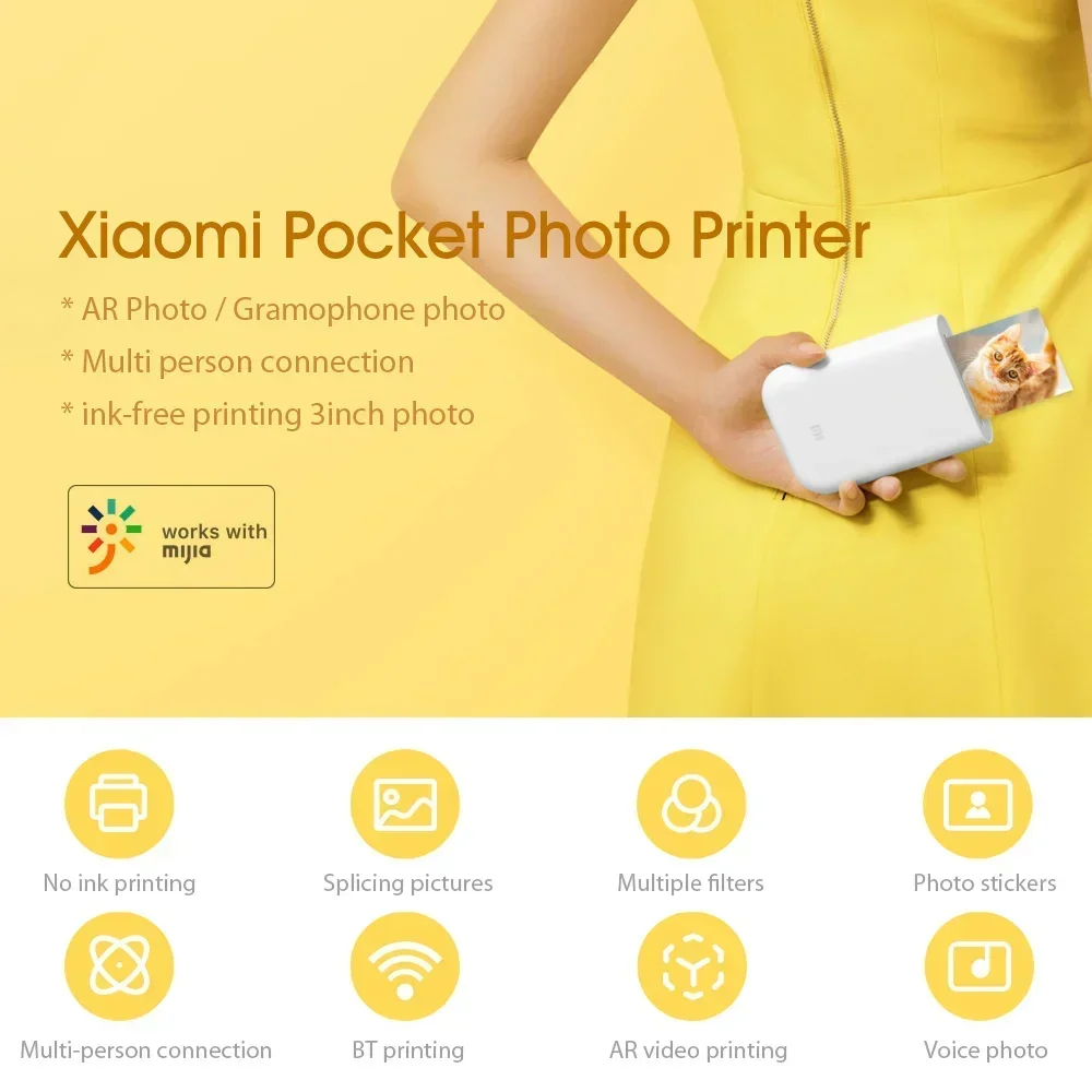 Xiaomi Mi Portable Photo Printer Bluetooth 5.0 Thermal Label Printer Multifunction Mijia AR Pocket Printer for Smartphone Tablet