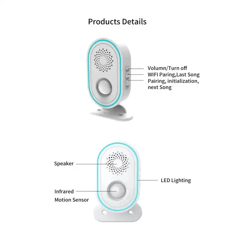 Smart WiFi Campainha com Voz Broadcasting, PIR Sensor de Movimento Alarme, 3 em 1 Campainha Alarmes para Conveniência Loja, Suporte Tuay