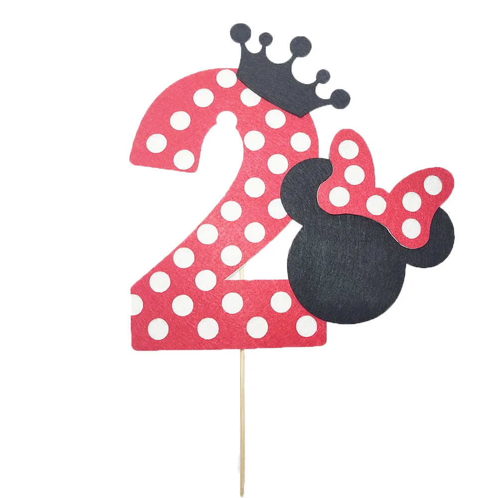 Disney-Topper de Minnie Mouse para pastel, paño de fieltro de papel, decoración de fiesta para baby shower, recuerdo de niño, suministros de