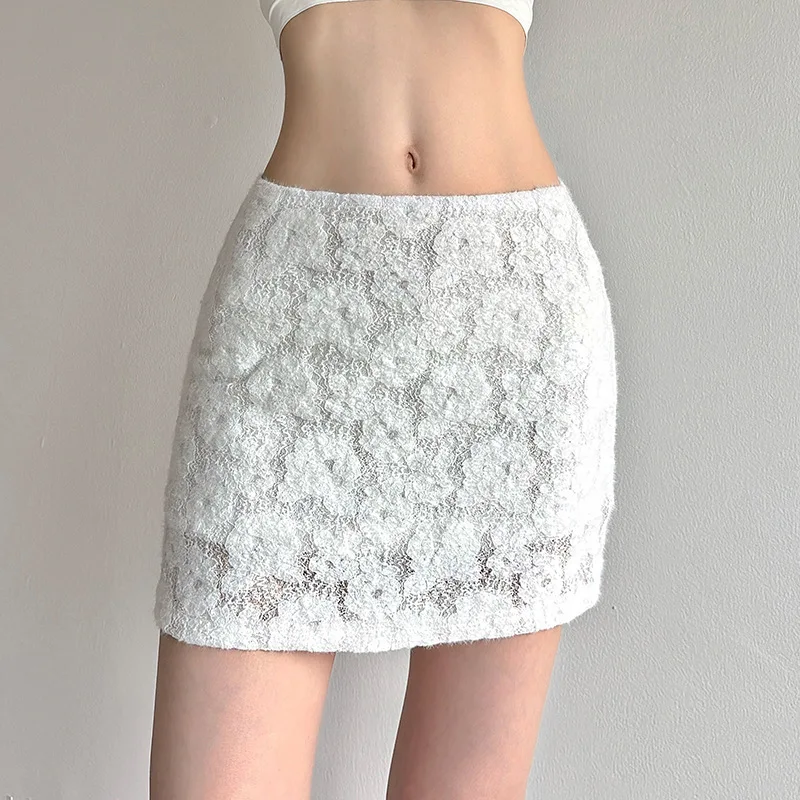 

Europe and the United States summer new solid color sexy mesh pure desire high waist slim temperament Joker skirt woman