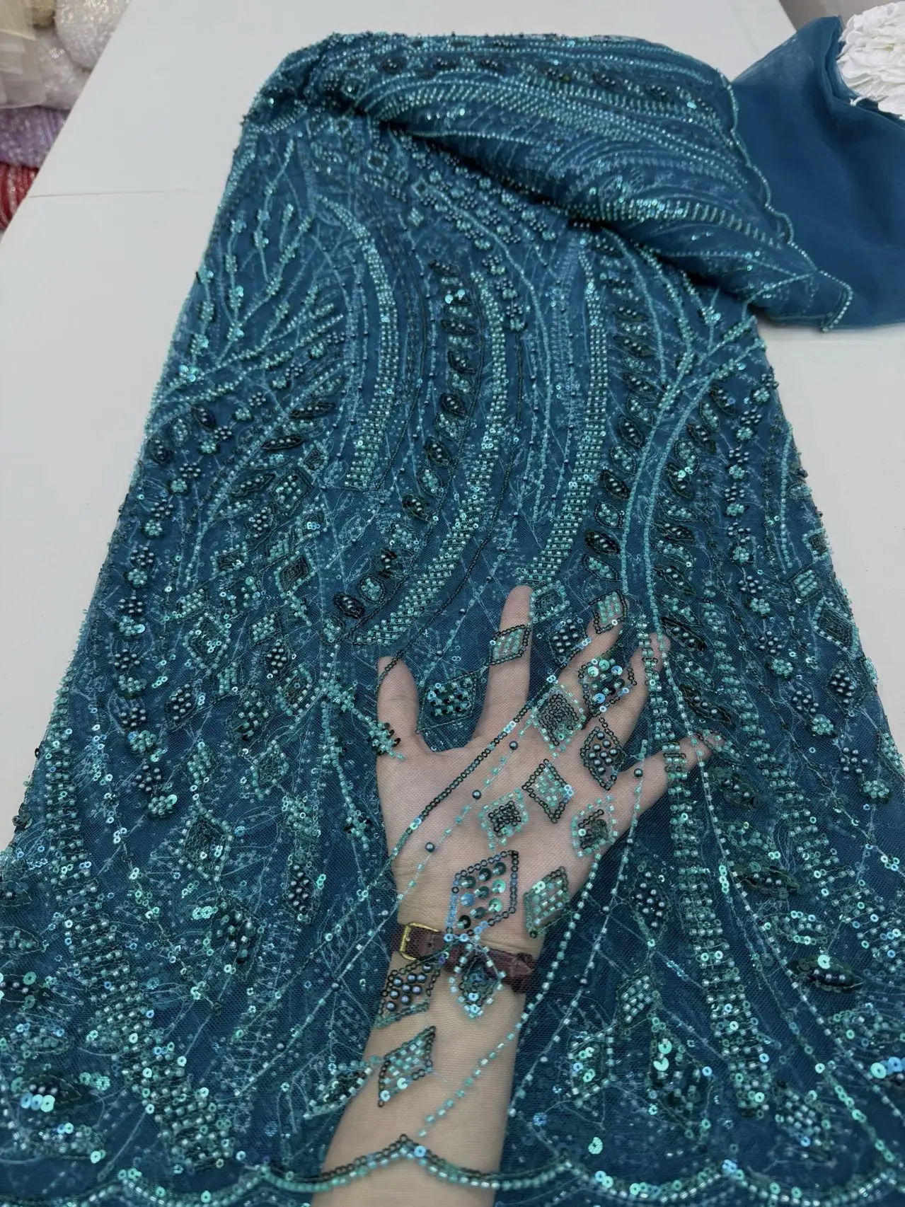 Luxe Afrikaanse kralen 2025, hoge kwaliteit Nigeriaanse pailletten met parelkant, Franse tule kantstof voor feestjurk naaien