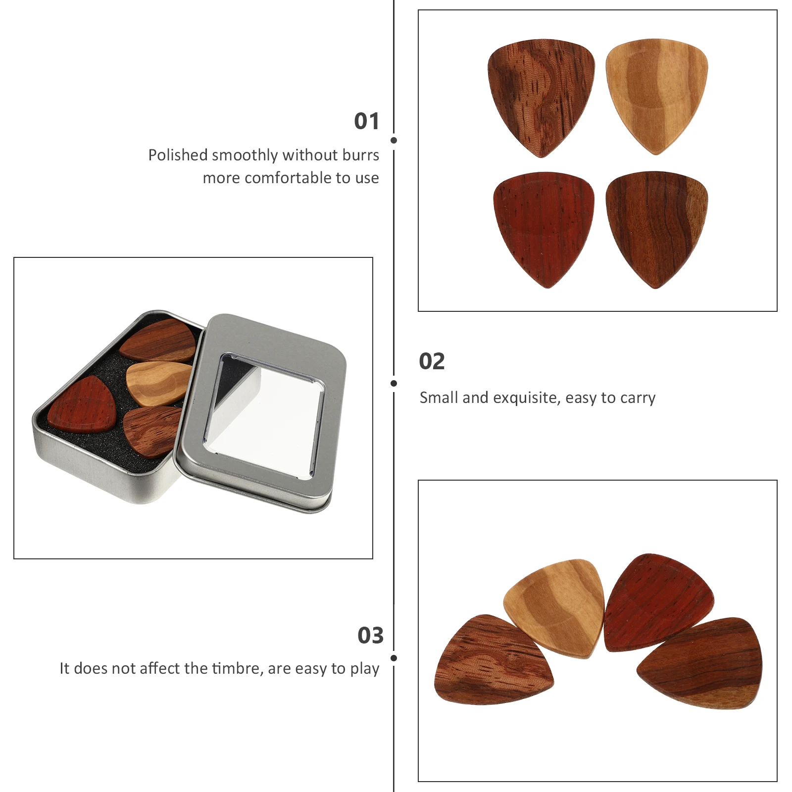 

Solid Wood Guitar Picks 1 Box Folk Electric Wooden Plectrums Portable Durable Picks For Guitar Practice Performance Natural