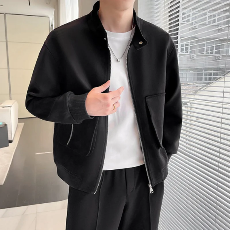 

2024 Spring and Autumn New High-quality Young Slim Standing Collar Simple Zipper Men's Coat Solid Color Short Fashion Men Jacket