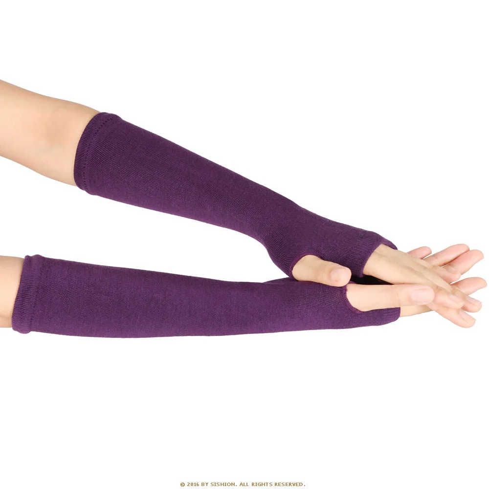 Длинные перчатки, удобные теплые зимние женские вязаные перчатки без пальцев с пальцами росы, грелки для рук, варежки в полоску