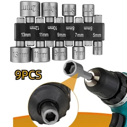 9Pcs Power Nuts Driver Drill Bit Tools Set 1/4'' Driver Hex Shank Keys Metric Socket Wrench Screw Impact Driver Bit Set for Po