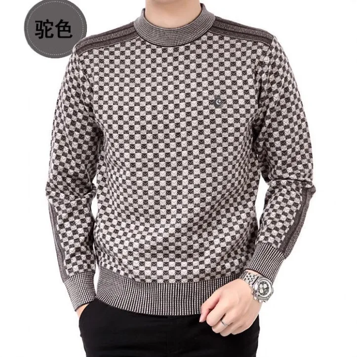 

Men Knitted O Neck Sweater Jumpers Long Sleeve Sweaters Casual Loose Fit Autumn 2025 Spliced Slight Strech Plaid Pullovers Tops