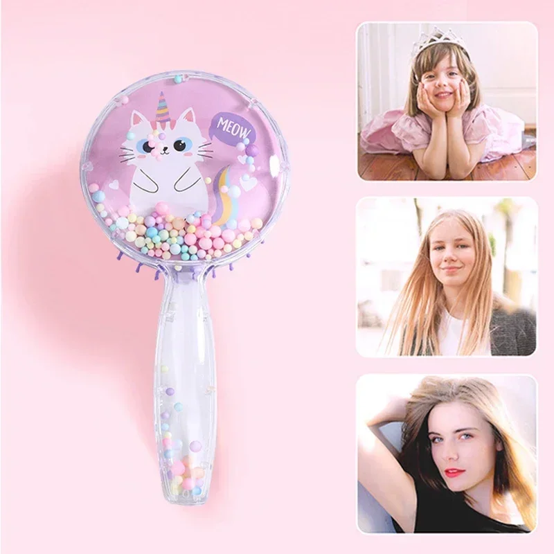 Children Baby Cute Cartoon Pattern Round Animals Sequins Hair Comb for Kids Girls Anti-knot Massage Comb Hair Brush Hairbrush