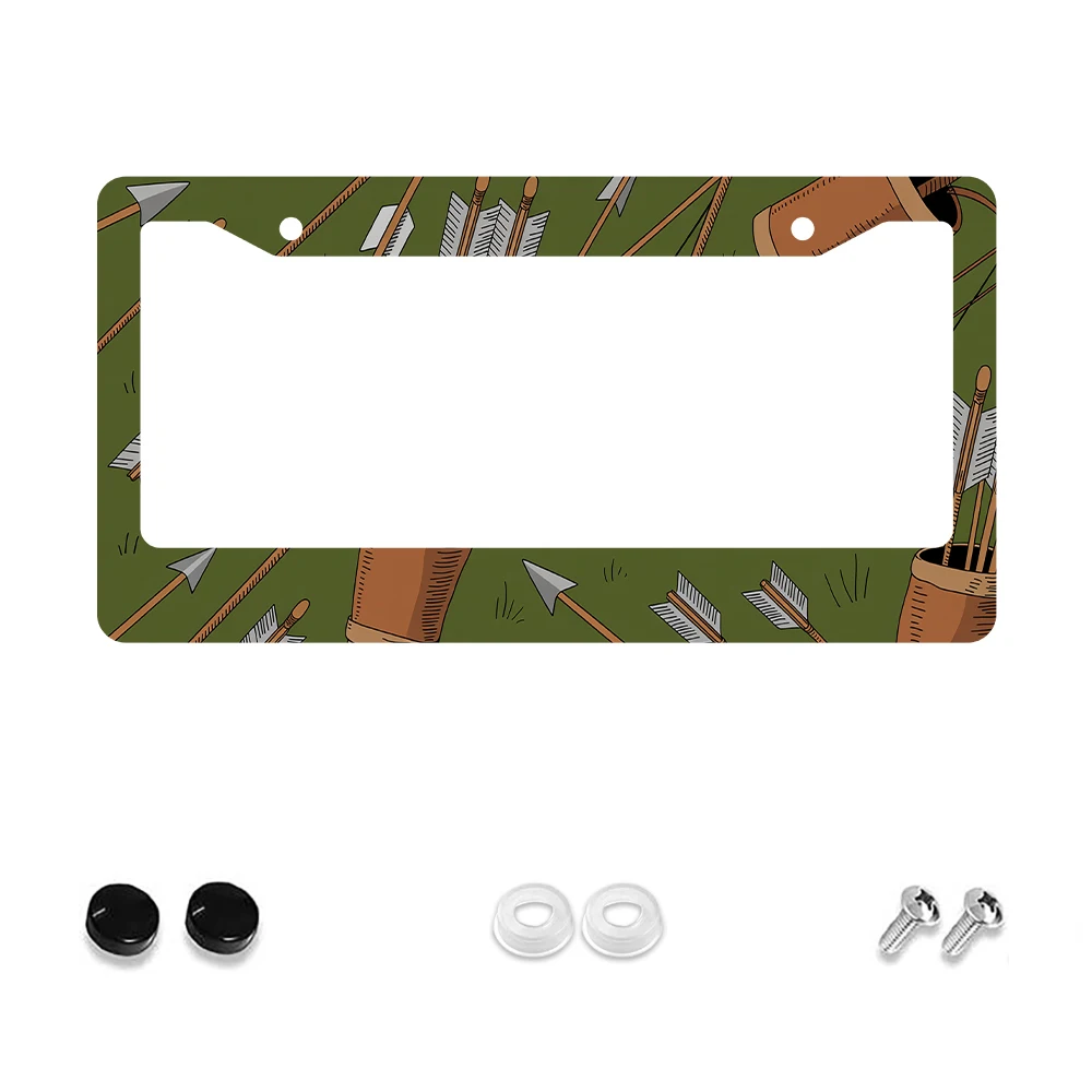 

1pc Green Arrow Pattern 2-Hole License Plate Frame Aluminum Material 6x12 Inches with Screw Retro Novelty Car Decoration