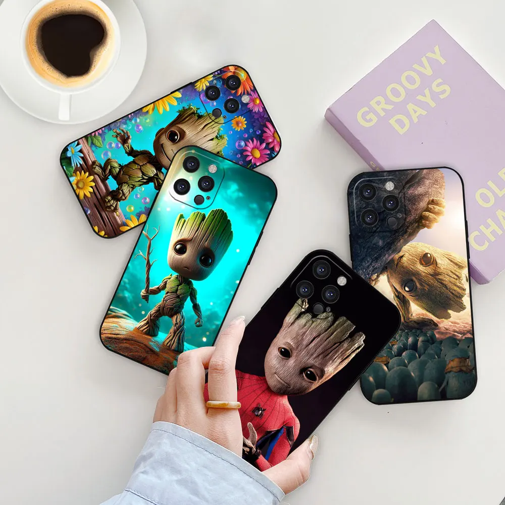 Marvel Cute Iam Groot Funda For Apple iPhone 15 14 ProMax 13 12 Mini 11 Pro 7 8 Plus XS Max XR X SE Phone Case Black Soft Cover