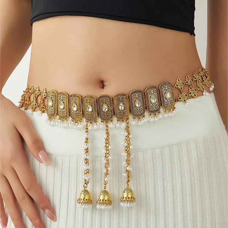 سلسلة البطن خمر للنساء مقلد حبات اللؤلؤ جرس مجوهرات للجسم العرقية اليدوية المرأة مجوهرات هدية احتفالية لصالح الحفلات