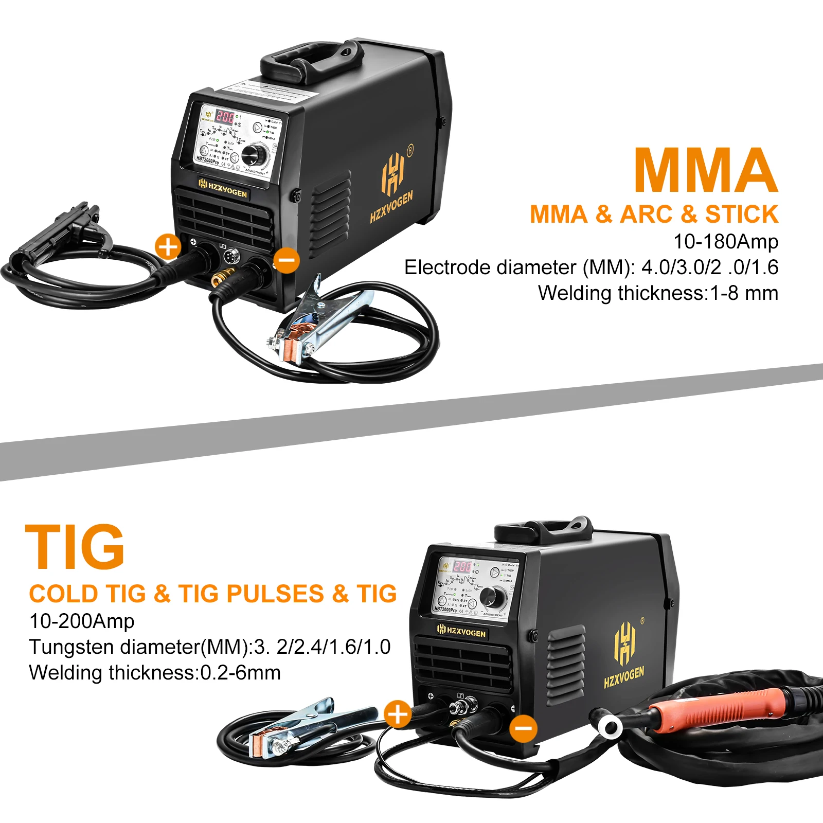 HZXVOGEN TIG saldatrice a freddo ARC/MMA HBT2000P 200A Pulse 1-900ms regolazione TIG HF TIG Spot TIG Stick saldatore Soldadora TIG