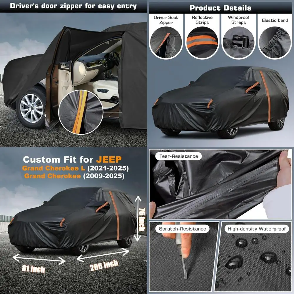 

2021-2025 Grand Cherokee L All-Weather SUV Cover with Zippered Door, Reflective Strip, and UV Protection
