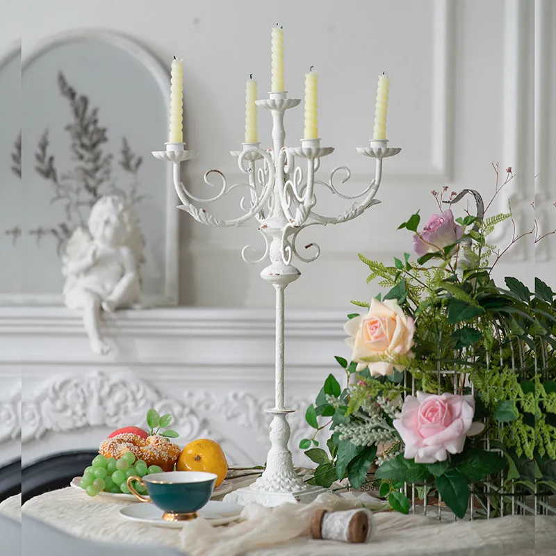 Retro romantic candlestick wedding decoration iron floor candlestick restaurant multi-piece ornament decoration