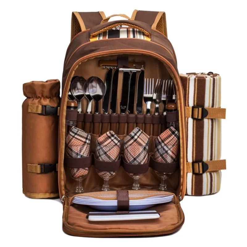 

Double Shoulder Picnic Backpack, Picnic Utensil Bag Set, Outdoor Portable Insulation, Refrigeration, 4-person Camping