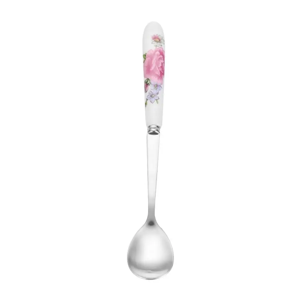 Long Handle Ceramics Spoon Ice Cream Dessert Teaspoon Rose Flowers Stainless Steel Mini Coffee Spoon Kitchen Tea Spoon