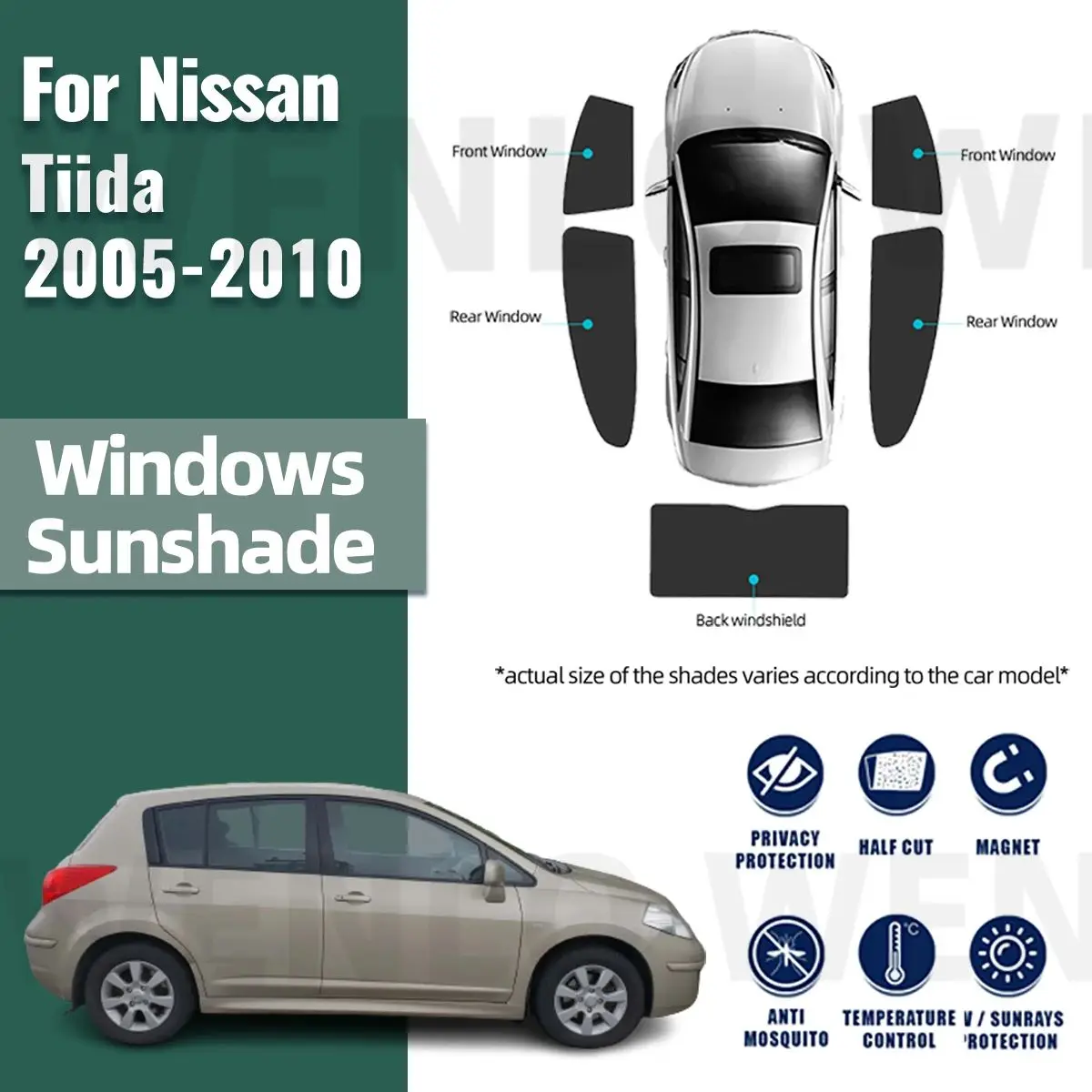 For Nissan Tiida Hatchback Latio C11 2005-2010 Magnetic Car Sunshade Front Windshield Curtain Rear Side Window Sun Shades Shield