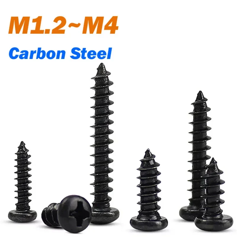 Mini Black Carbon Steel Cross Pan Head Self Tapping Wood Screw M1.2 M1.4 M1.5 M1.7 M1.8 M2 M2.3 M2.6 M2.8 M3 M3.5 M4