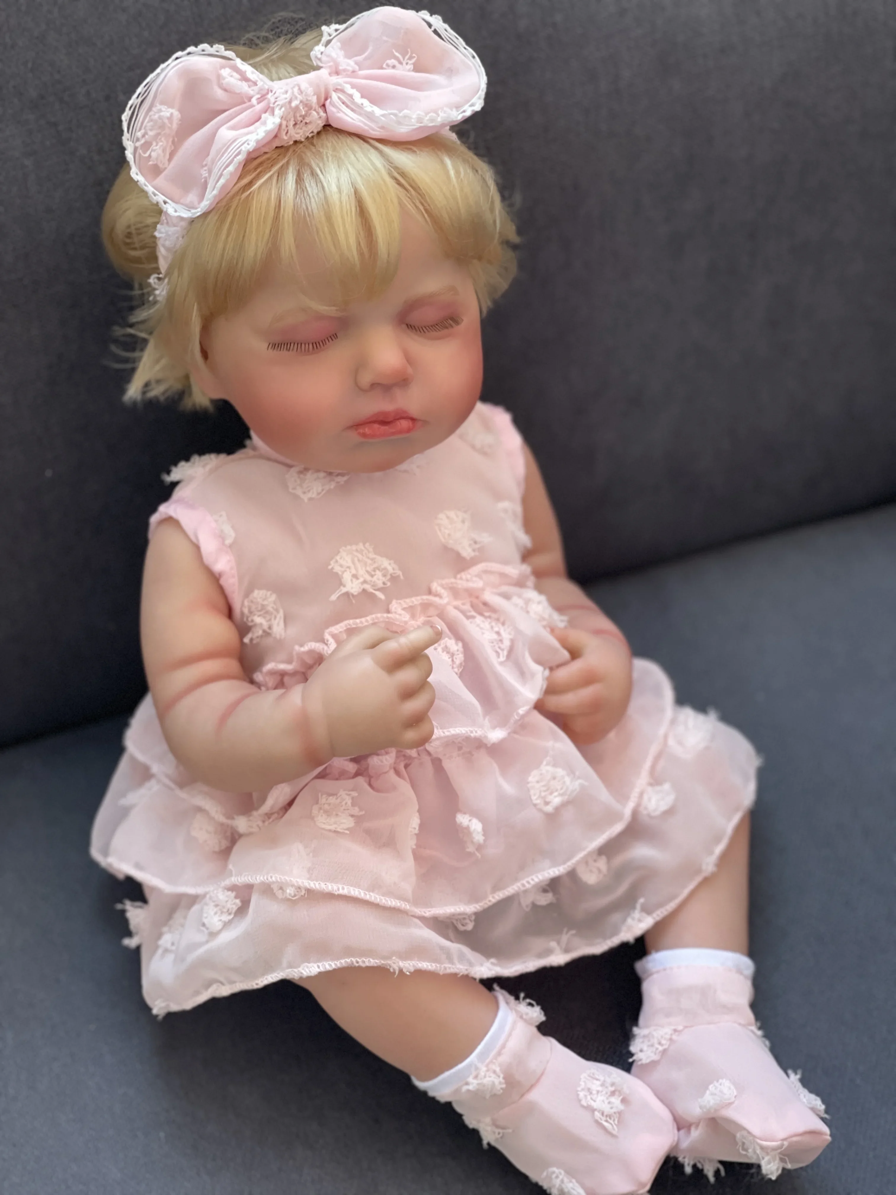 

48CM Loulou Full body Vinyl Silicone Reborn with Golden Hair Sleeping Newborn Baby Dolls 3D Painted Skin with Visible Veins