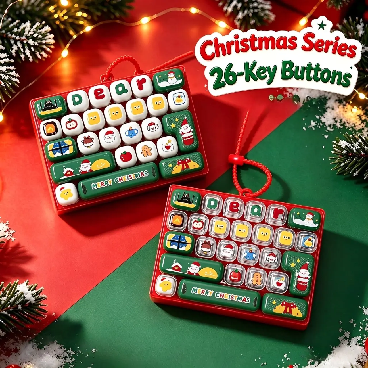 Christmas Gift 26-Keycap Keyboard Keychain Cartoon Pumpkin Ghost Clicker Keyring Christmas Pendent Relieving Stress Fidget