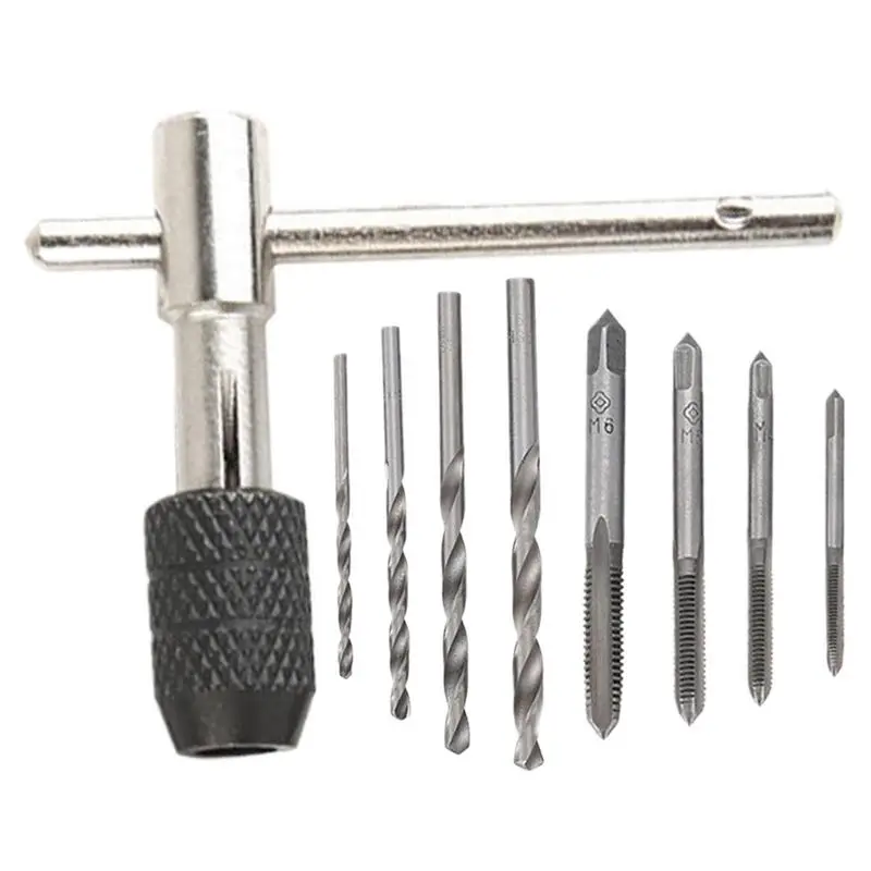 Tap Set Metric 9 Pieces Screw Tap Set Tap Handle Tool Tap And Die Set Metric Thread Maker For Professionals Beginners Home Users