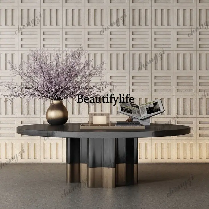 

Solid wood round table light luxury sales office end view platform clubhouse feng shui platform high-end entrance table
