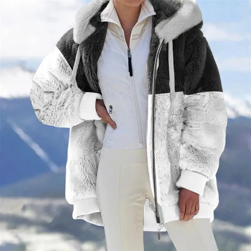 

Faionable Plu Patchwork Hoodie Jaet Long Sve Women's Spring Outerwear Comfortable Soft Zip up Coat