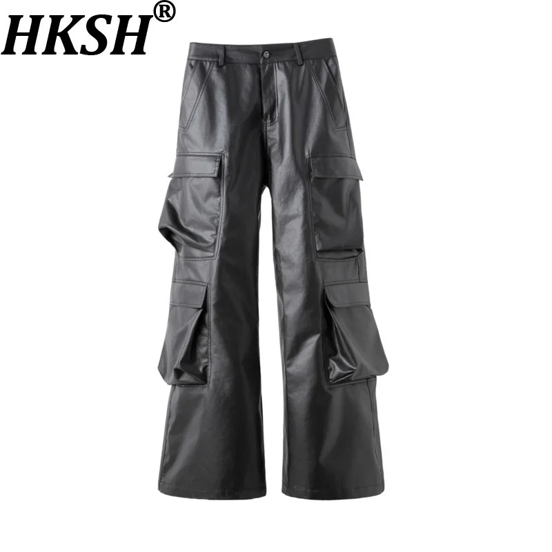 HKSH Spring Autumn New Men's Dark Safari Style Multi-Pocket Wax Coated Cloth Trendy Casual Three-Dimensional Cargo Pants HK13469