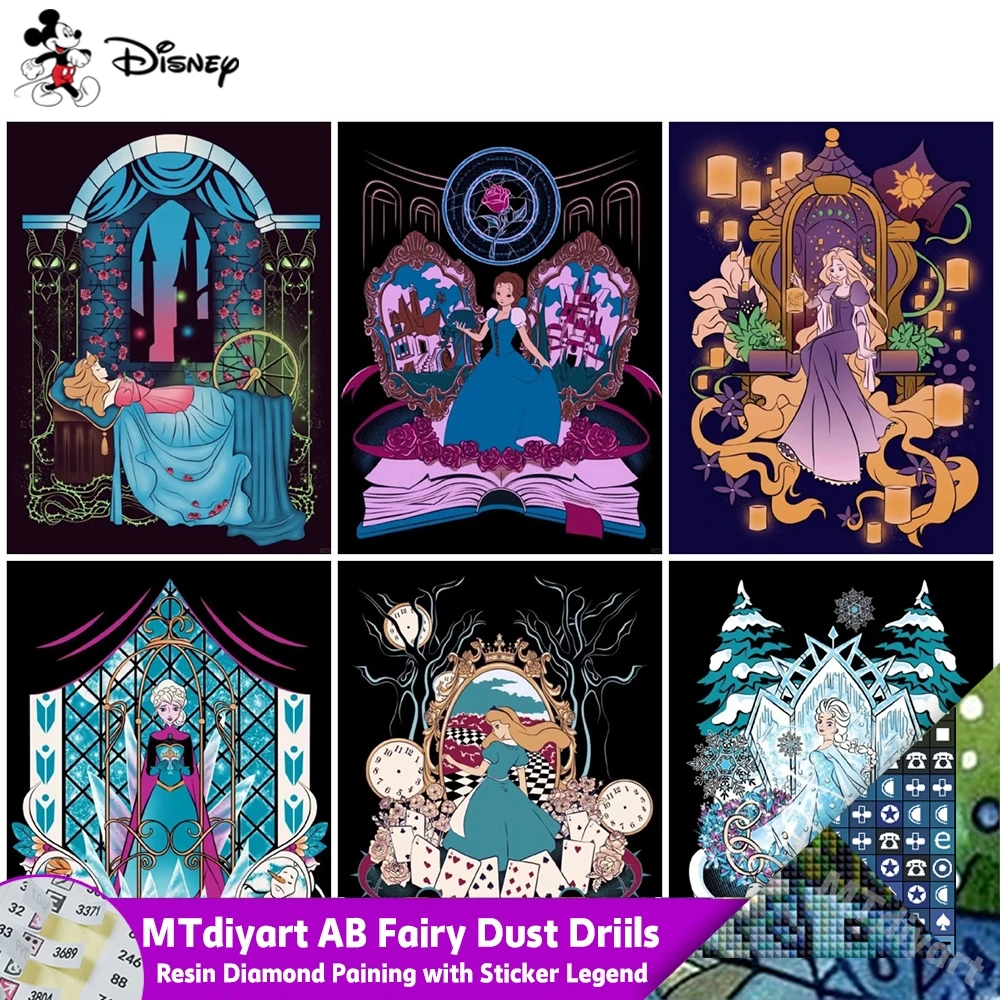 Fairy Dust AB Diamond Painting Disney Princess Print Canvas Border Alice In Wonderland Sticker Legend Frozen Elsa Mosaic Cartoon