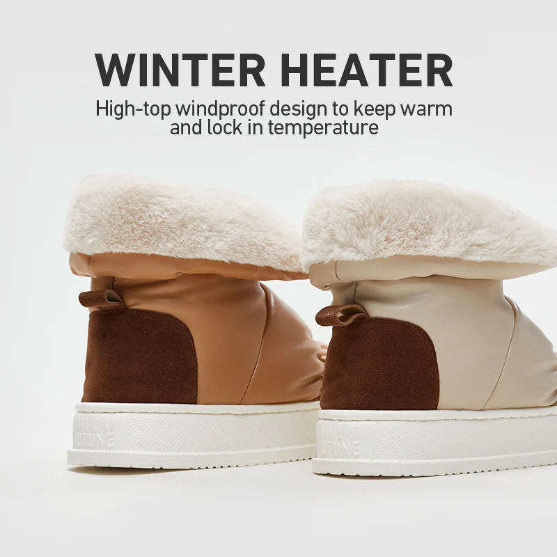 UTUNE High Snow Boots Women Men Warm Outside Shoes Thick Plush Platform Slippers Waterproof PU Outdoor Street Fashion Flats Boot