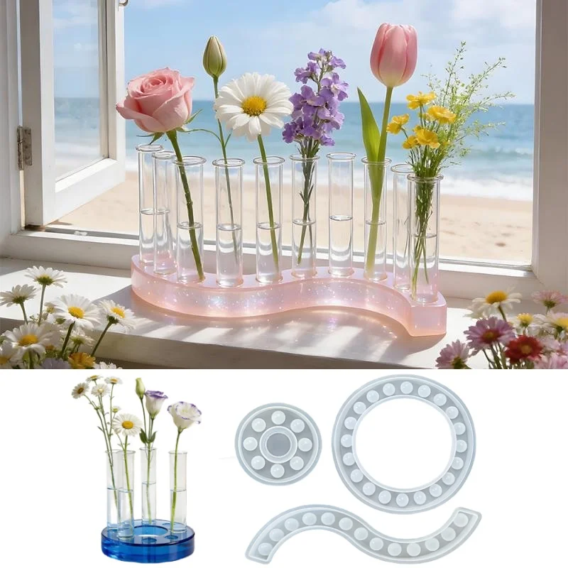 DIY Multi Hole Test Tube Vase Silicone Mold S-shaped Ring-shaped Hydroponic Vase Making Plaster Resin Mold Home Desktop Ornament