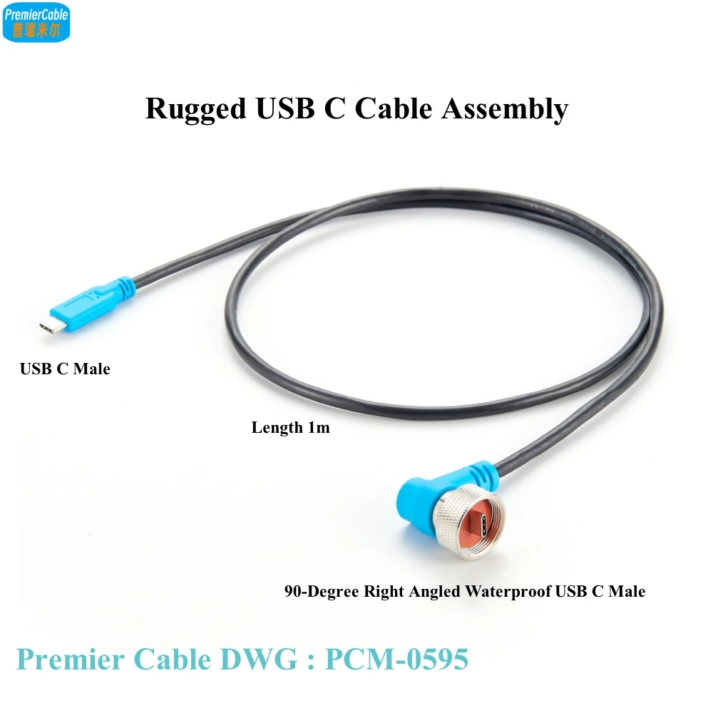 

Rugged Waterproof USB C Cable 90 Degree Right Angled Ruggdized IP67 Type C Male to C Male 90 Degree Elbow Sealed USB C Cable