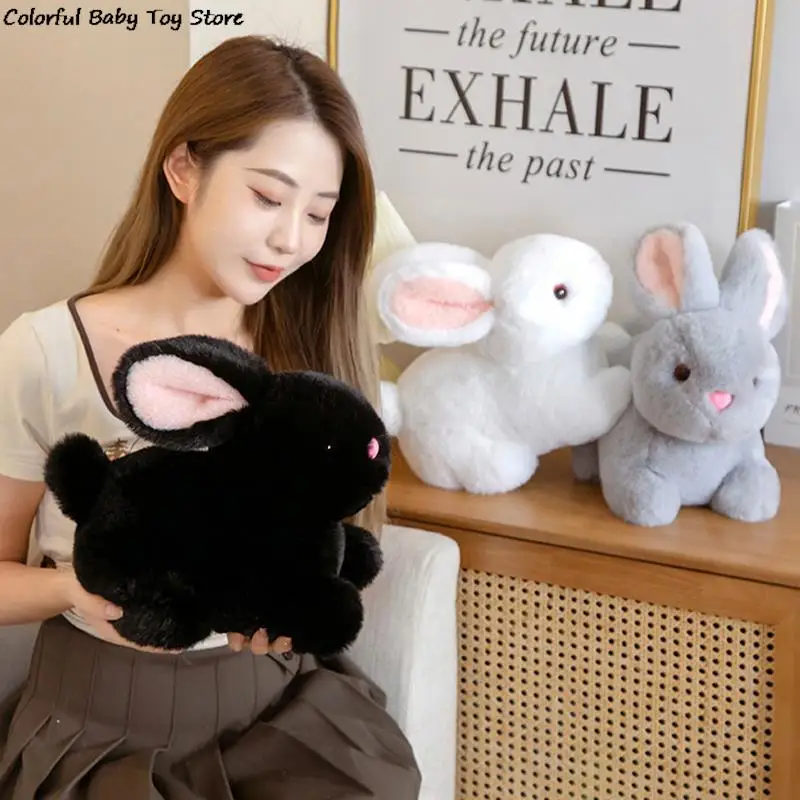 Cartoon Fluffy Rabbit Plush Toys Black Lying Rabbit Dolls Pillow and Keychain Children Kids Birthday Xmas Gifts