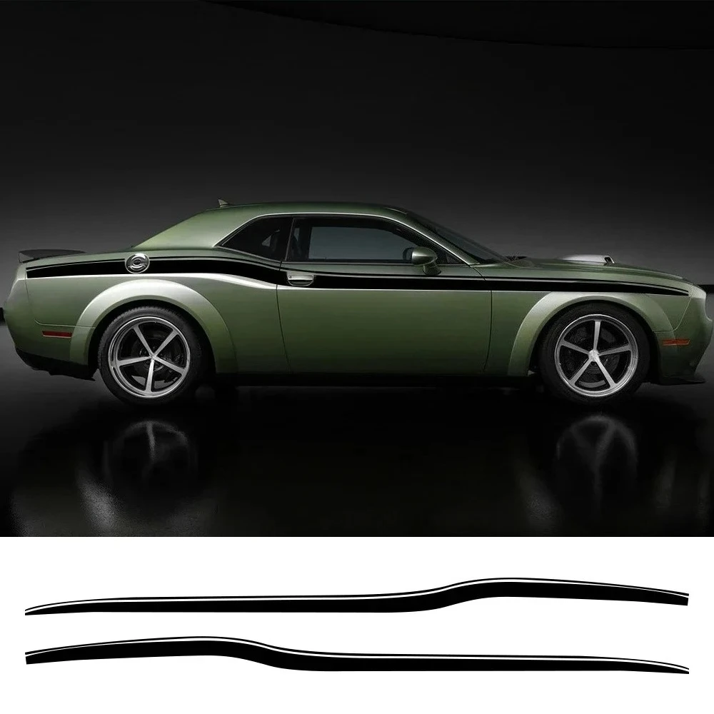 

2 шт. наклеек на боковины кузова автомобиля, виниловые наклейки с гоночными полосами для Dodge Challenger SRT Hellcat SXT GT, аксессуары для декора авто