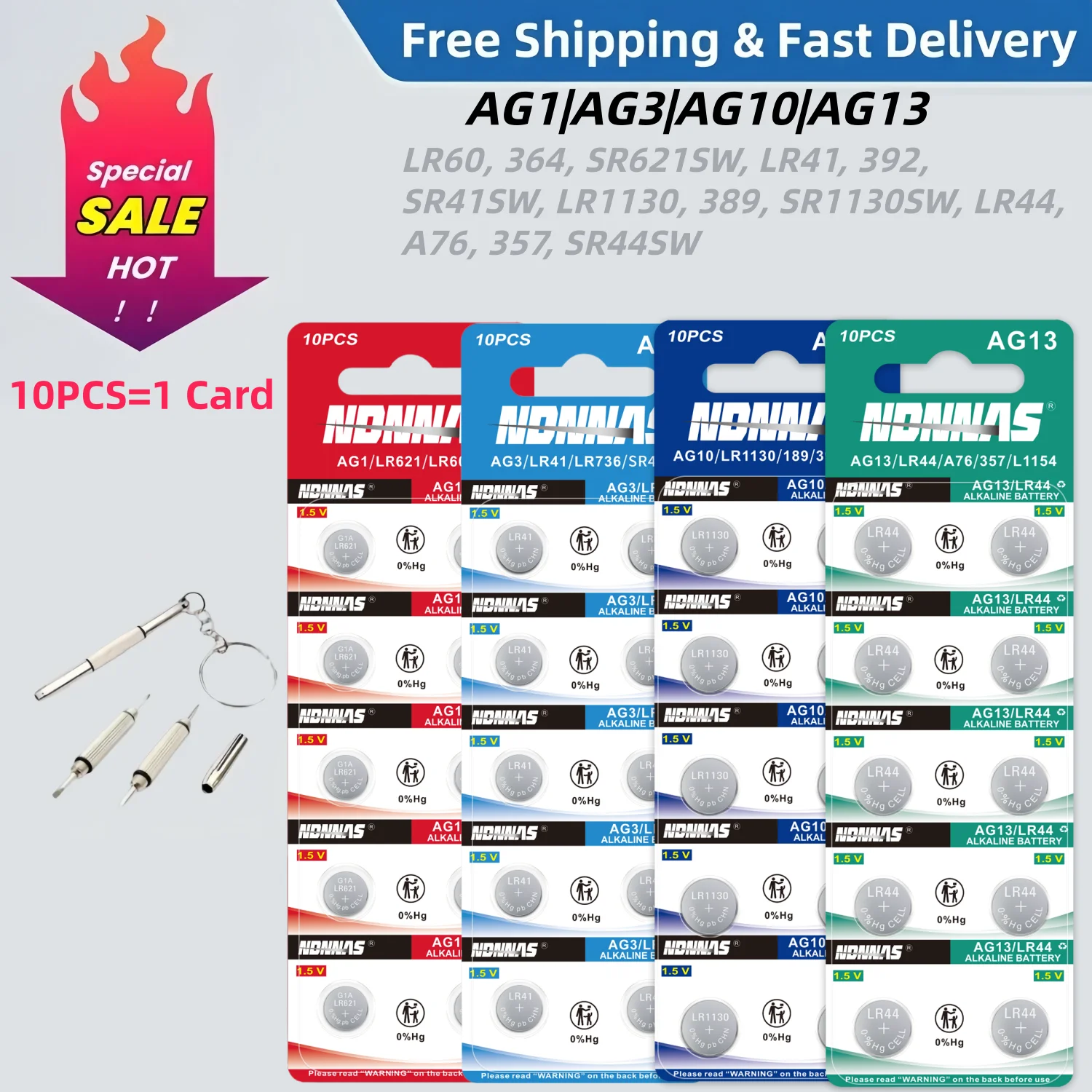 AG13 LR44 A76 357A LR1154 AG LR SR 1.5V Alkaline Button Cell Coin Batteries 10Pcs for Watch Toys Remote Control Calculators