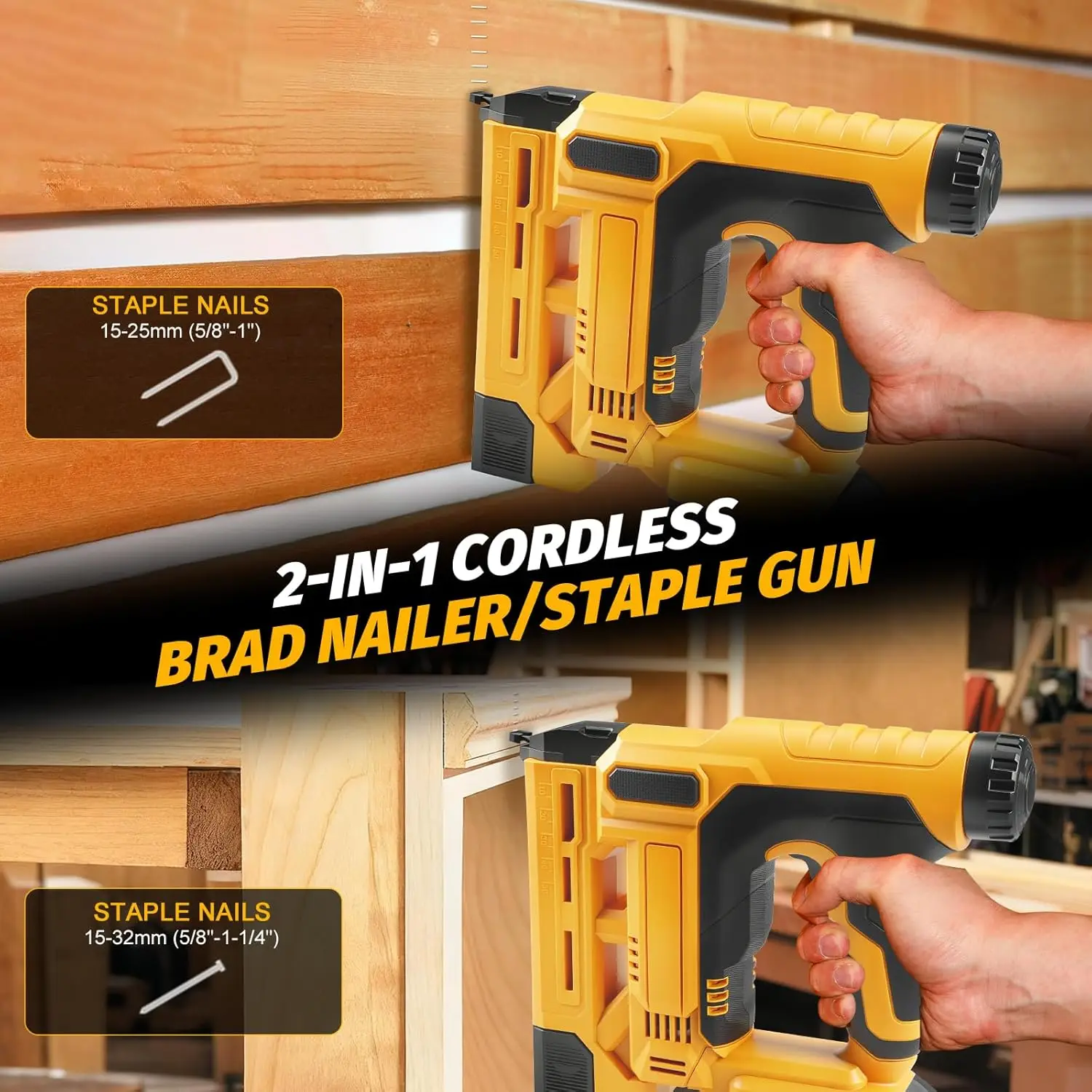 Nailer 2000 Nails Metal/Plastic Carpentry Upholstery  Cordless Brad Nailer Compatible for 20V Max Battery Stapler
