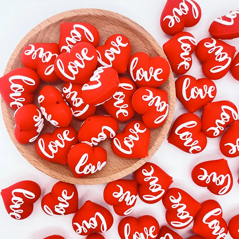 10PCS Creative 3D Love Heart Jewelry Making Silicone Beading Set Durable Happy Valentine's Day Theme Assorted Loose Spacer Beads