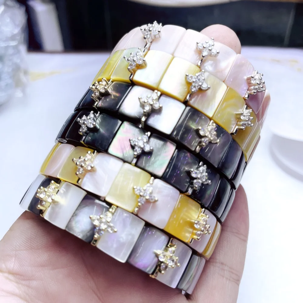 Natural Shell, Yellow Shell, White Shell Rectangular Bracelet with Inlaid Accessories, Hand Chain, Luxury Accessory,