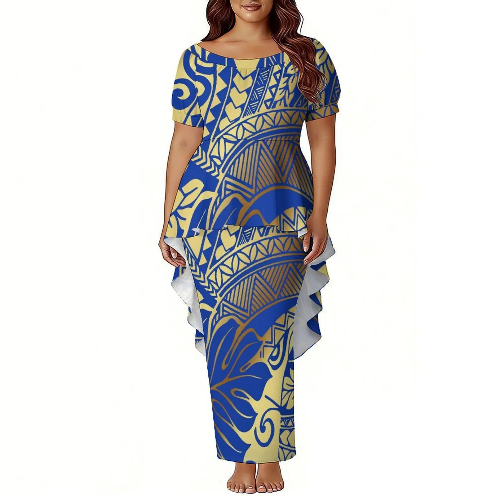 

Новая женская плиссированная юбка Samoa с круглым вырезом, рукавами-фонариками, облегающая фигуру, с V-образным подолом и дизайнерским акцентом на талии