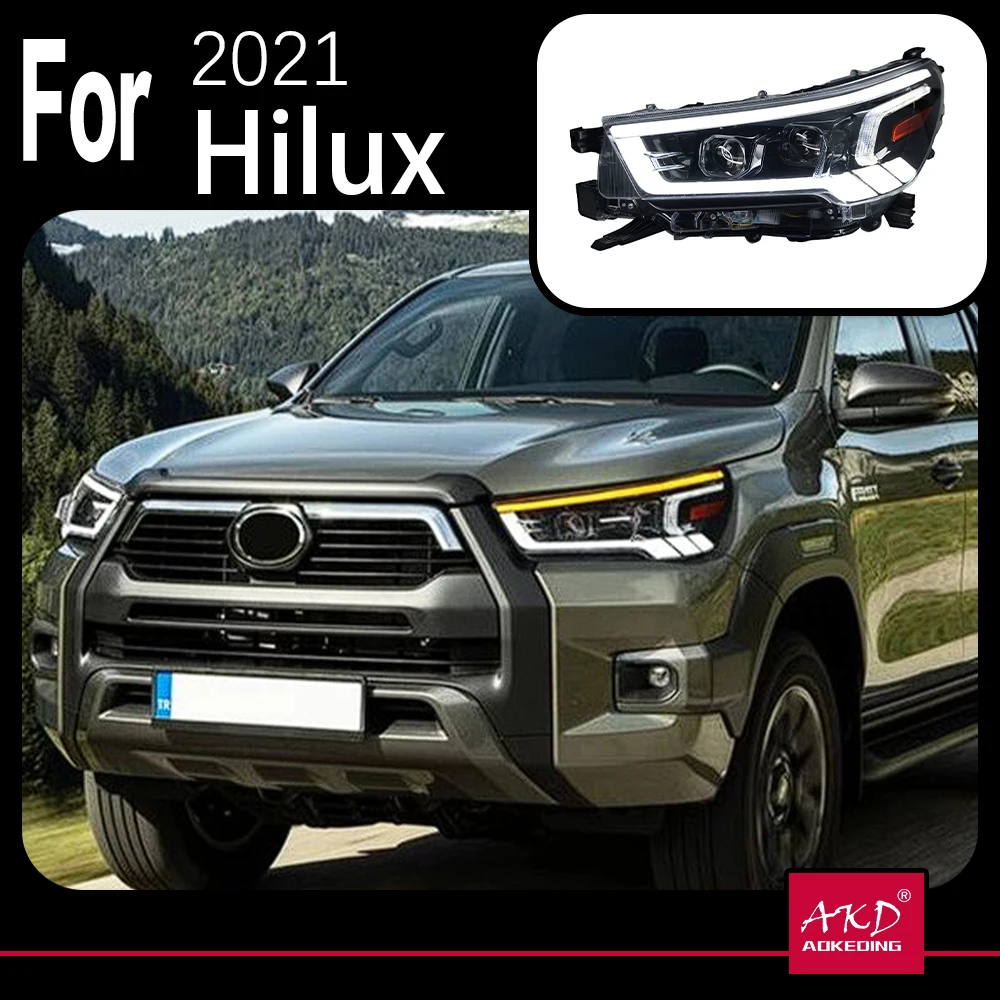 AKD Car Model For 2021 Toyota Hilux REVO Head Lights Style Replacement DRL Daytime lights Lighthouse Projector Facelift