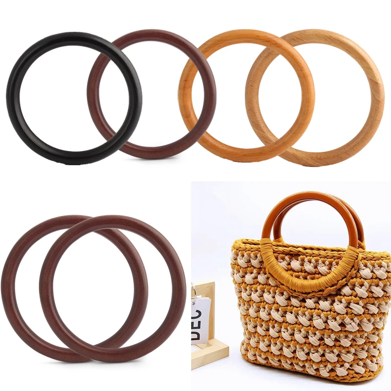 2PCS Wooden Handbag Handmade Bag Round Handle Replacement for Beach Bag Crochet Bag Straw Bag Lace Bag