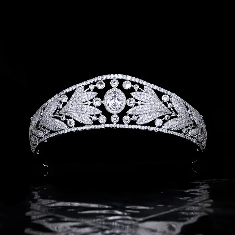 Retro Nassau Princess Classical Crowns and Tiaras Wedding Platinum Plated Cubic Zirconia Wedding Crown