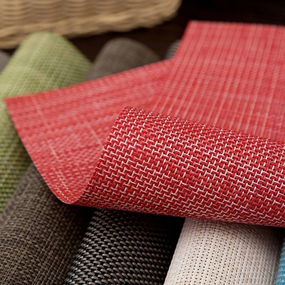 New Washable Woven Table Mats Heat Resistant Solid Color Water Cup Mat Insulating PVC Weave Fabric Coaster Kitchen