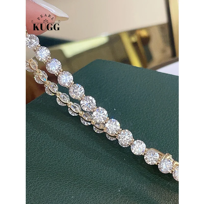 KUGG 100% 18K Yellow Gold Bracelet Luxury Classic Design 12.0carat Real Natural Diamond Bracelet for Women High Party Jewelry